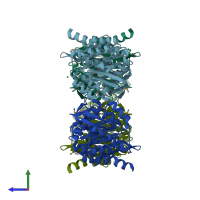 PDB entry 1xea coloured by chain, side view.