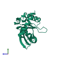 PDB entry 1xem coloured by chain, side view.