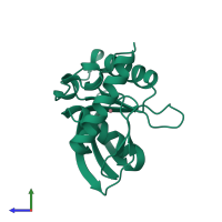 PDB entry 1xeo coloured by chain, side view.