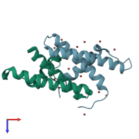 PDB entry 1xeq coloured by chain, top view.