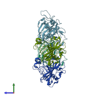 PDB entry 1xev coloured by chain, side view.
