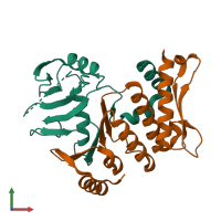 PDB entry 1xew coloured by chain, front view.