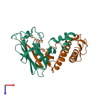 PDB entry 1xex coloured by chain, top view.