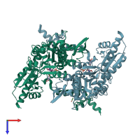 PDB entry 1xey coloured by chain, top view.