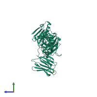 PDB entry 1xez coloured by chain, side view.
