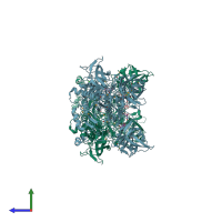 PDB entry 1xf1 coloured by chain, side view.