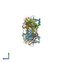 PDB entry 1xf3 coloured by chain, side view.