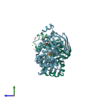 PDB entry 1xfa coloured by chain, side view.