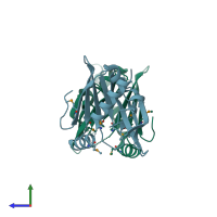 PDB entry 1xfs coloured by chain, side view.