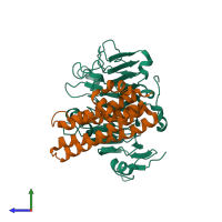 PDB entry 1xg2 coloured by chain, side view.