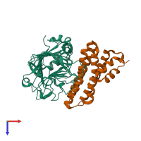 PDB entry 1xg2 coloured by chain, top view.