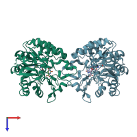 PDB entry 1xge coloured by chain, top view.