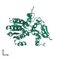 PDB entry 1xgk coloured by chain, front view.