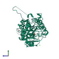 PDB entry 1xgk coloured by chain, side view.