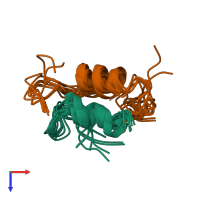 PDB entry 1xgl coloured by chain, ensemble of 10 models, top view.