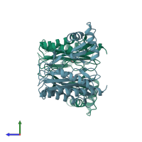 PDB entry 1xgm coloured by chain, side view.