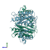 PDB entry 1xgn coloured by chain, side view.