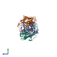 PDB entry 1xgq coloured by chain, side view.