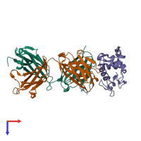 PDB entry 1xgq coloured by chain, top view.