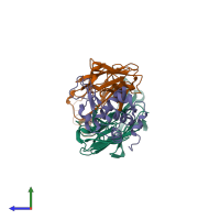 PDB entry 1xgr coloured by chain, side view.