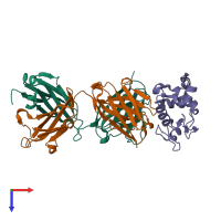 PDB entry 1xgt coloured by chain, top view.