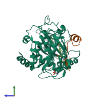 PDB entry 1xh6 coloured by chain, side view.
