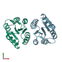 PDB entry 1xhe coloured by chain, front view.