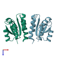 PDB entry 1xhe coloured by chain, top view.