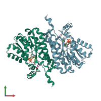 PDB entry 1xhl coloured by chain, front view.