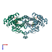 PDB entry 1xhl coloured by chain, top view.