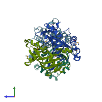 PDB entry 1xhn coloured by chain, side view.