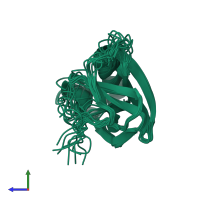 PDB entry 1xhs coloured by chain, ensemble of 10 models, side view.