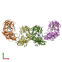 PDB entry 1xhz coloured by chain, front view.