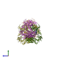 PDB entry 1xhz coloured by chain, side view.