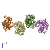 PDB entry 1xhz coloured by chain, top view.