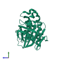 PDB entry 1xi6 coloured by chain, side view.