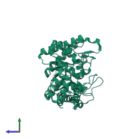 PDB entry 1xic coloured by chain, side view.