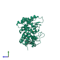 PDB entry 1xid coloured by chain, side view.