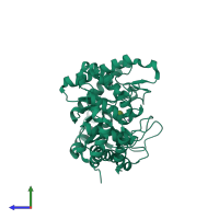 PDB entry 1xif coloured by chain, side view.