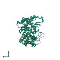 PDB entry 1xig coloured by chain, side view.