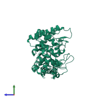 PDB entry 1xii coloured by chain, side view.