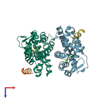 PDB entry 1xiu coloured by chain, top view.