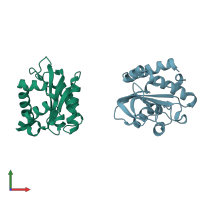 PDB entry 1xiz coloured by chain, front view.