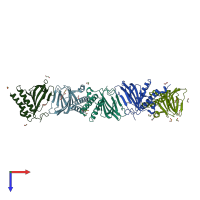 PDB entry 1xja coloured by chain, top view.