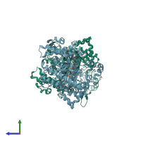 PDB entry 1xje coloured by chain, side view.