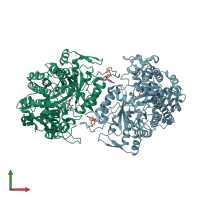 PDB entry 1xjg coloured by chain, front view.