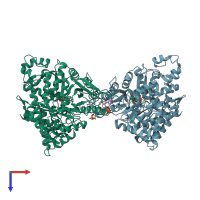 PDB entry 1xjg coloured by chain, top view.