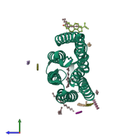 PDB entry 1xji coloured by chain, side view.