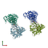 PDB entry 1xjn coloured by chain, front view.