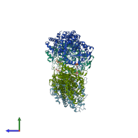 PDB entry 1xjn coloured by chain, side view.